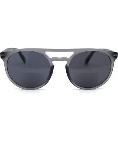 Flat Top Hipster Horn Rim Round Keyhole Bi-focal Reading Sunglasses - Grey Slate Black - C318X6YIC6Q $8.54 Round