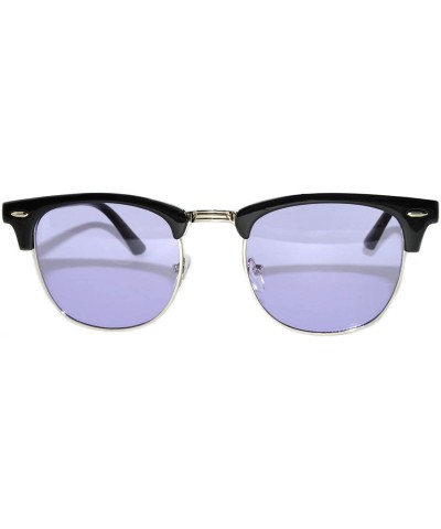 Aviator Brow Bar Flat Mirror Multicolor Lens Sunglasses Metal Frame - Silver-purple - CL182EUHHTC $7.43 Rectangular
