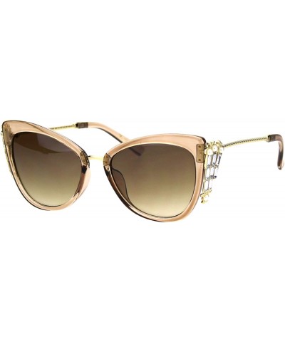 Womens Butterfly Frame Sunglasses Jeweled Side Fashion Shades UV 400 - Beige (Brown) - CG18QXEI2RZ $8.47 Butterfly