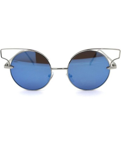 Designer Fashion Metal Wire Horn Rim Round Circle Lens Womens Sunglasses - Silver Blue - CO12N7B2YSO $10.26 Round