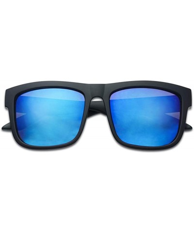 Classic Square Transparent Frame Sunglasses Mirrored Retro Sport Fashion Shades - Black Frame - Blue - CB18UZHAQDN $7.91 Oval