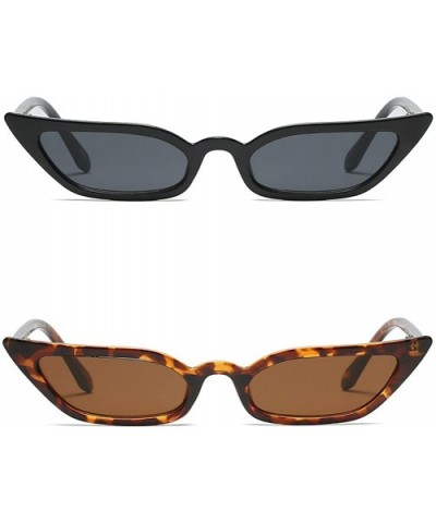 Vintage Retro Cateye Sunglasses for Women Narrow Skinny Small Cat Eye Glasses - Black+tortoise - CO18D65RRXS $14.28 Square