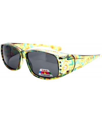 Womens Fit Over Glasses Polarized Sunglasses Rhinestones Floral - Yellow Green - CV1880O5DHO $11.18 Butterfly