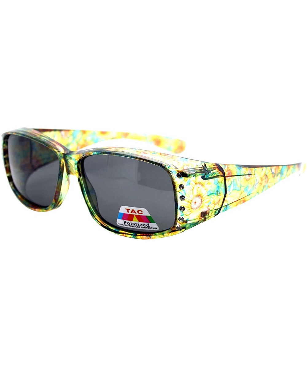 Womens Fit Over Glasses Polarized Sunglasses Rhinestones Floral - Yellow Green - CV1880O5DHO $11.18 Butterfly