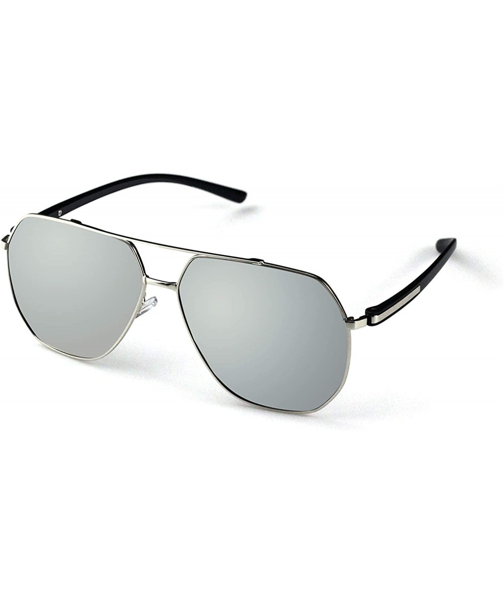 Polarized Sunglasses for unisex adult Vintage Retro Round Mirrored Lens - Silver - C518XESM7ZE $9.27 Round