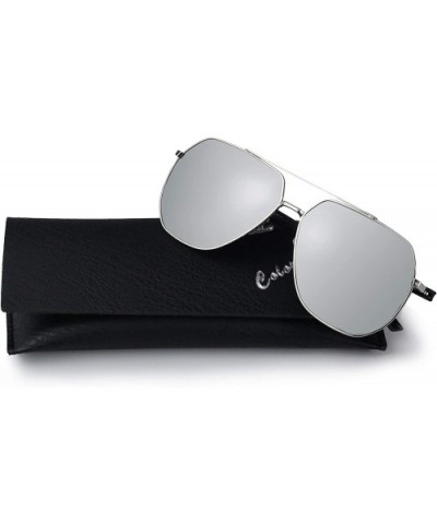 Polarized Sunglasses for unisex adult Vintage Retro Round Mirrored Lens - Silver - C518XESM7ZE $9.27 Round