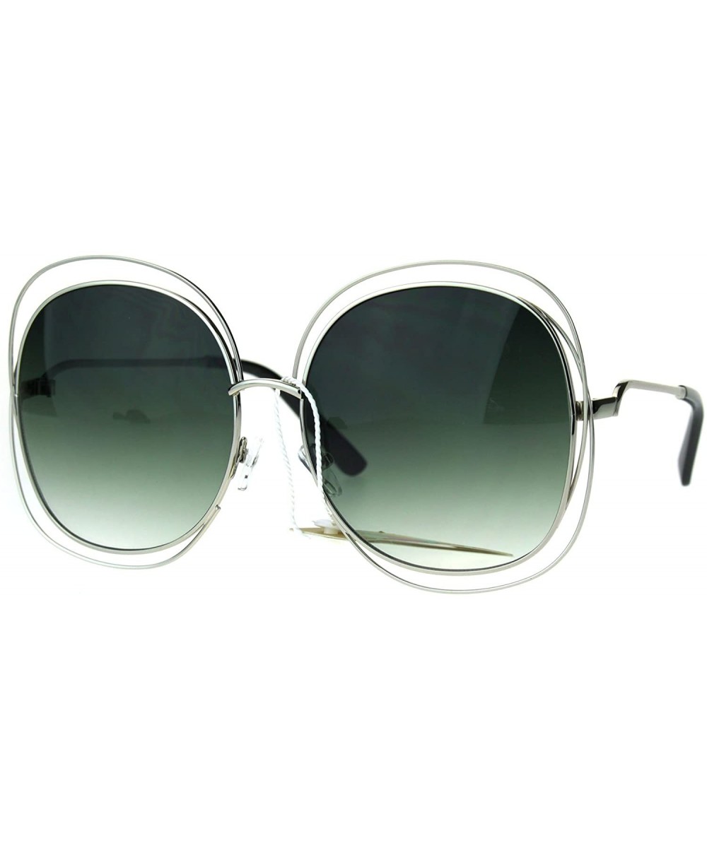 Double Wire Square Frame Sunglasses Womens Super Oversized Fashion UV 400 - Silver (Green Smoke) - CK186OTU985 $9.34 Oversized