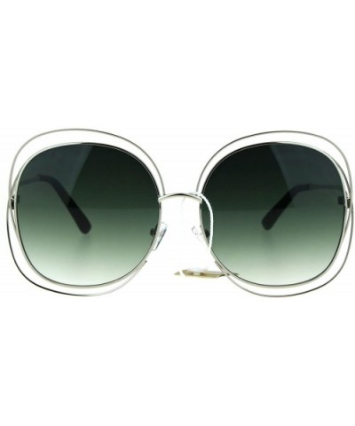 Double Wire Square Frame Sunglasses Womens Super Oversized Fashion UV 400 - Silver (Green Smoke) - CK186OTU985 $9.34 Oversized