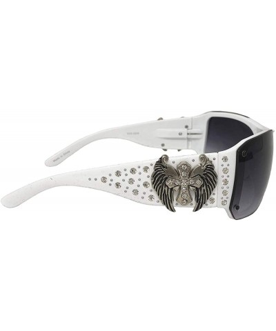 Womens Sunglasses Winged Cross Concho UV 400 Cowgirl Bling Rhinestone - White - CQ196R6TIE2 $34.65 Rectangular