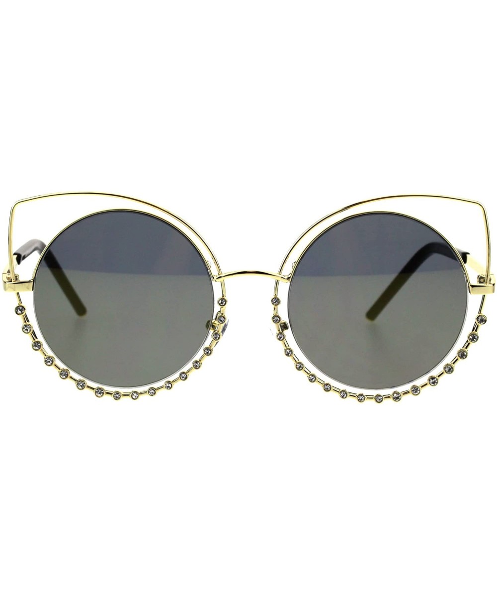 Womens Rhinestone Sparkling Round Circle Lens Double Rim Cat Eye Sunglasses - Gold Mirror - CL18GHRTIHZ $9.86 Cat Eye