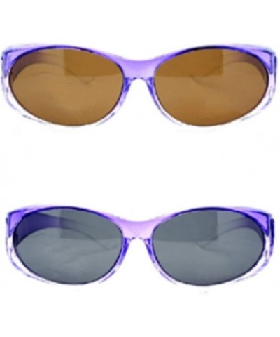 2 Womens Polarized Rhinestone Fit Over Ombre Sunglasses Wear Over Eyeglasses - 1 Purple Black / 1 Purple Brown - CM12K34HIIL ...