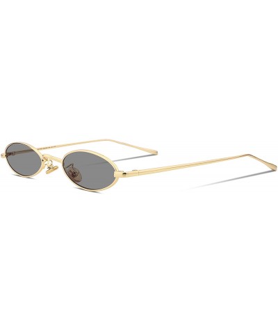Vintage Small Sunglasses Oval Slender Metal Frame Candy Colors B2277 - 05 Glod Frame Grey Lens - CH18DQU95GG $10.38 Round