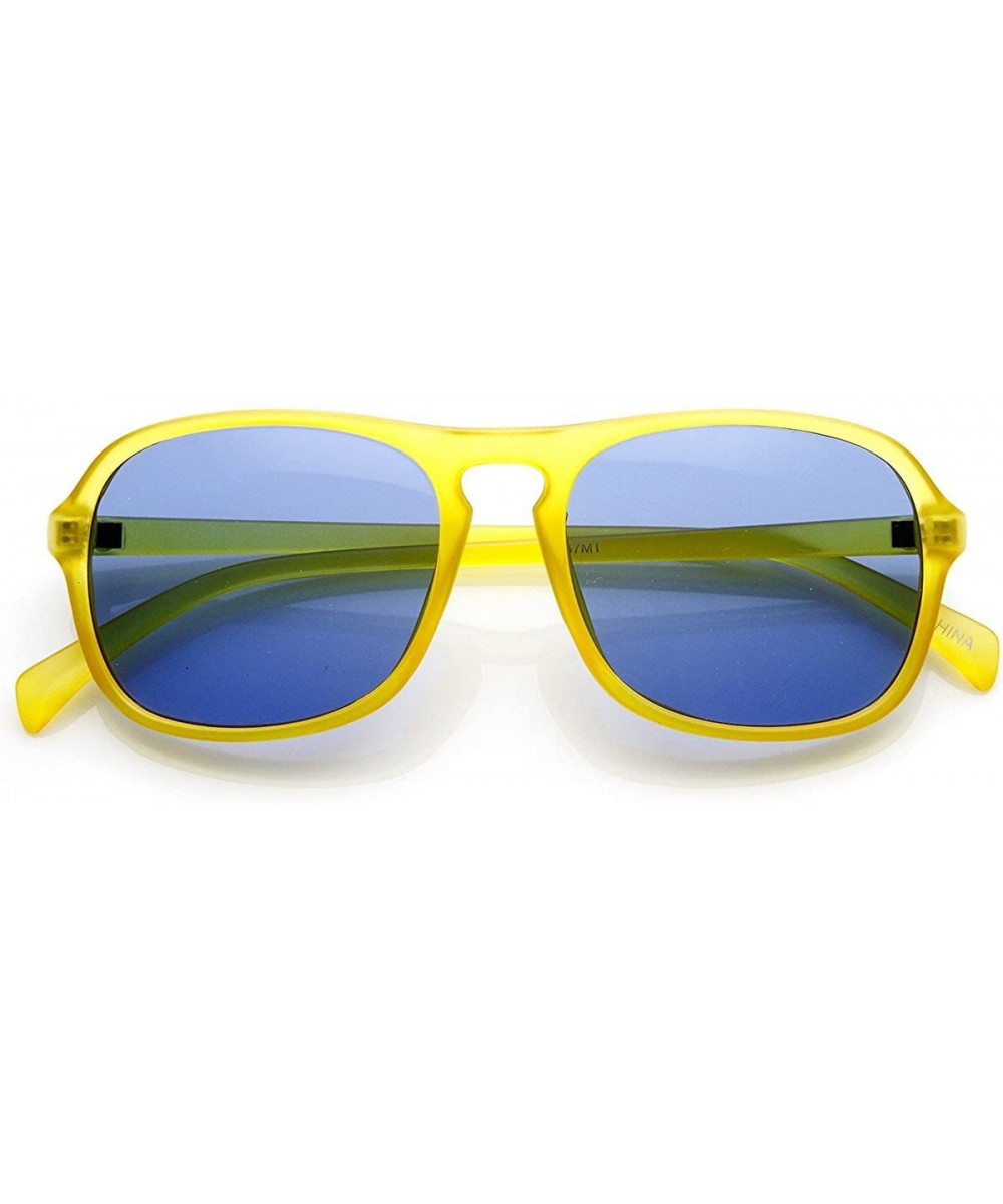 Matte Finish Retro Keyhole Bridge Square Aviator Sunglasses (Yellow Blue) - CH11J2QGW6V $5.86 Aviator