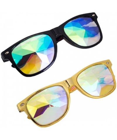Kaleidoscope Glasses-Halloween Rave Rainbow Crystal Lens Steampunk Goggles - Balck+yellow(square) - CS18ONYQS2S $12.61 Goggle