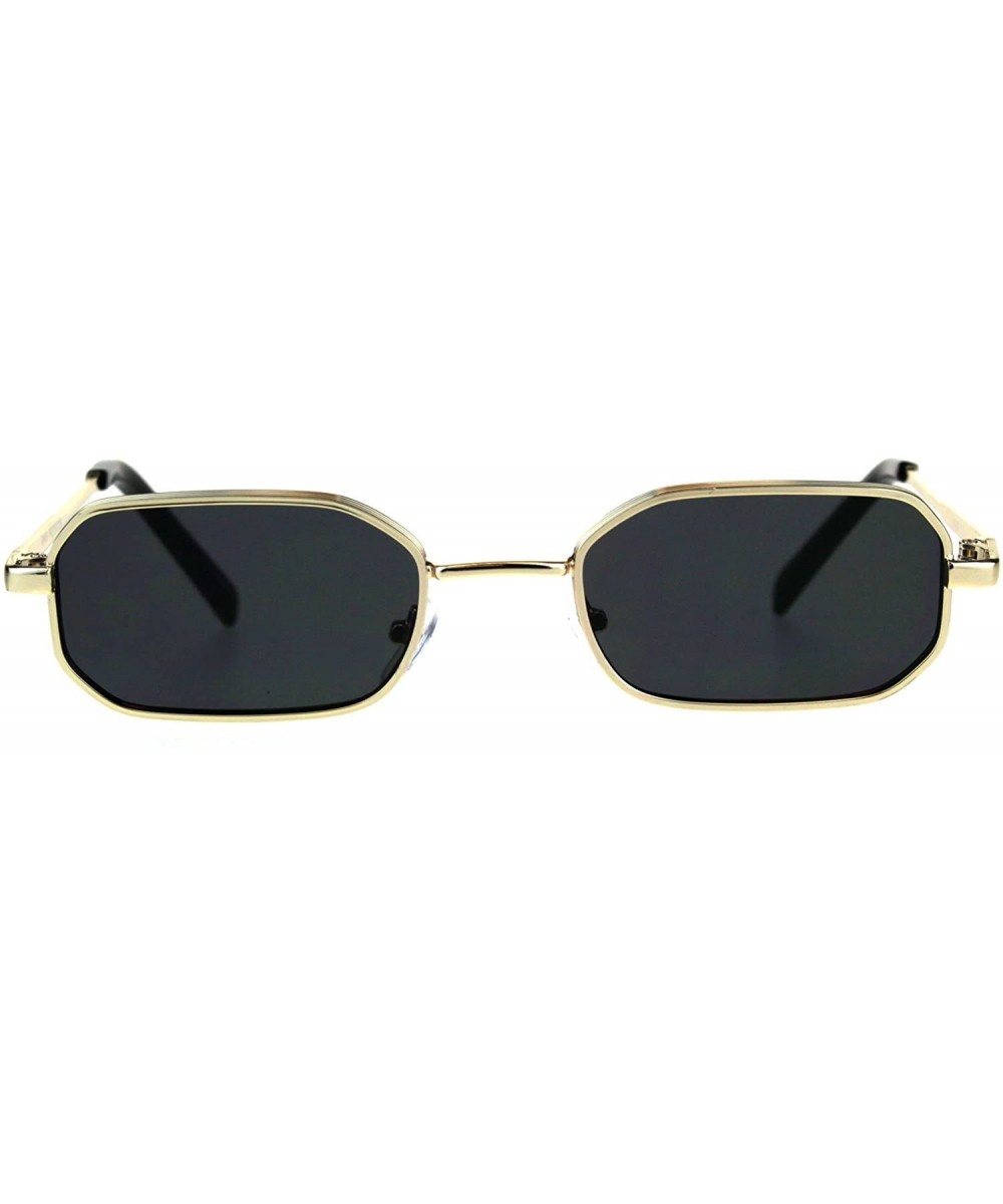 Mens Narrow Metal Rim Rectangular Hippie Pimp Sunglasses - Gold Black - CH18CMQEOE7 $10.87 Aviator