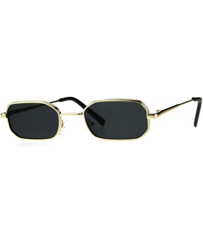 Mens Narrow Metal Rim Rectangular Hippie Pimp Sunglasses - Gold Black - CH18CMQEOE7 $10.87 Aviator