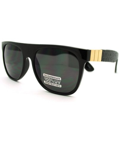 Mens Luxury Metal Trim Flat Top Mob Horned Sunglasses - Black Gold - CO11KP5Z4L7 $5.21 Oversized