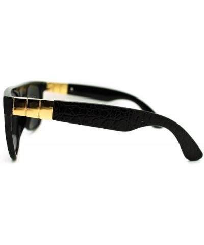 Mens Luxury Metal Trim Flat Top Mob Horned Sunglasses - Black Gold - CO11KP5Z4L7 $5.21 Oversized