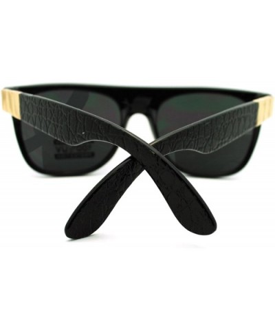 Mens Luxury Metal Trim Flat Top Mob Horned Sunglasses - Black Gold - CO11KP5Z4L7 $5.21 Oversized