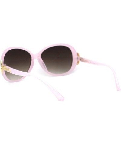 Classic Oversize Round Butterfly Designer Fashion Plastic Sunglasses - Pink Brown - CB194KT2X3G $7.34 Butterfly