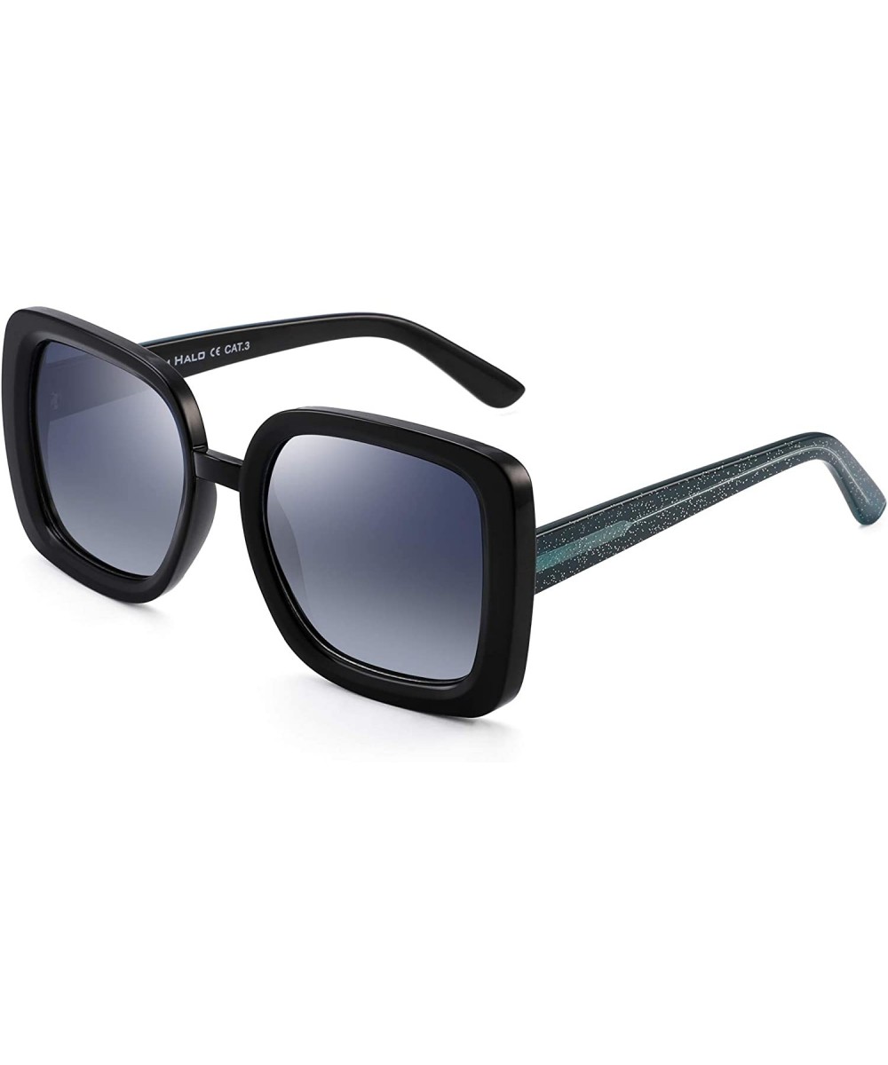 Designer Inspired Oversized Sunglasses Women Polarized Square Shades - Black Frame / Polarized Gradient Blue Lens - CW18S3O0A...