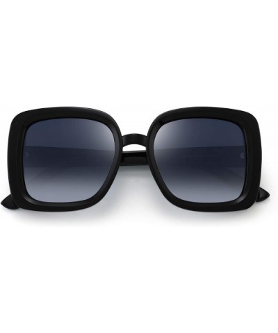 Designer Inspired Oversized Sunglasses Women Polarized Square Shades - Black Frame / Polarized Gradient Blue Lens - CW18S3O0A...