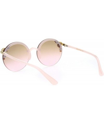 Womens Rhinestone Pearl Floral Jewel Rimless Round Circle Lens Sunglasses - Pink Gold Pink Smoke - CO18OQWR458 $9.68 Round