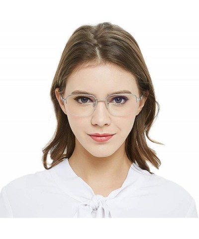 Pure Titanium Anti Blue Light Glasses - Half Rimless Eyewear frame for Men and Women - Silver - CA18OXDHDAQ $35.55 Rectangular