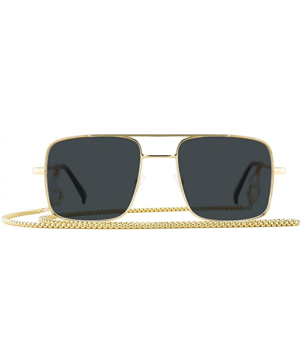 Retro Oversize Sunglasses for Men Women Tinted Lens Metal Sun Glasses - 02-grey(with Chain) - C51936SX066 $11.38 Oversized