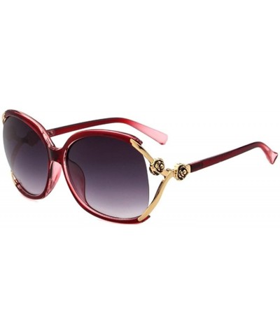 Women's Gold Rose Embellish Vented Lens Oversized Sunglasses - Red Gradient - CS18877GOWG $9.50 Butterfly