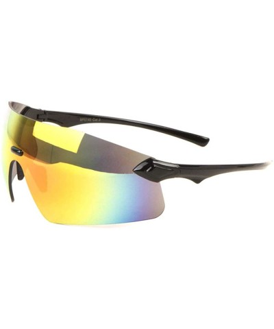 Sport Inspired Rimless One Piece Curved Shield Sunglasses - Yellow Black - CQ197S7OOEM $12.48 Rimless