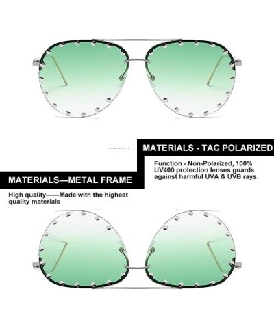 Women Rimless Oversized Studded Sunglasses Gradient Lens Rivet Fashion WS027 - Silver Frame Green Lens - CF18CCNGQ9X $8.41 Oval