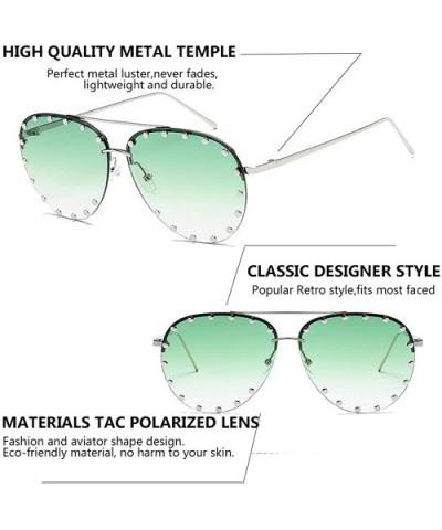 Women Rimless Oversized Studded Sunglasses Gradient Lens Rivet Fashion WS027 - Silver Frame Green Lens - CF18CCNGQ9X $8.41 Oval