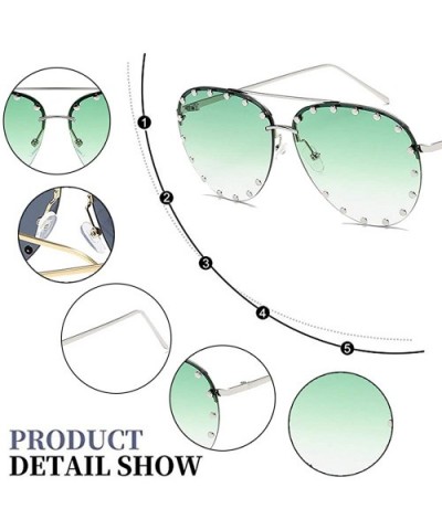 Women Rimless Oversized Studded Sunglasses Gradient Lens Rivet Fashion WS027 - Silver Frame Green Lens - CF18CCNGQ9X $8.41 Oval