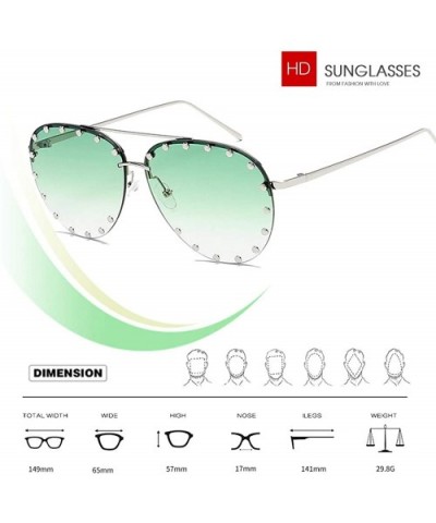 Women Rimless Oversized Studded Sunglasses Gradient Lens Rivet Fashion WS027 - Silver Frame Green Lens - CF18CCNGQ9X $8.41 Oval