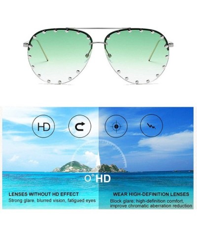 Women Rimless Oversized Studded Sunglasses Gradient Lens Rivet Fashion WS027 - Silver Frame Green Lens - CF18CCNGQ9X $8.41 Oval