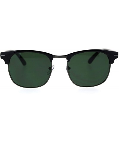 Classic Half Rim Hipster Retro Nerdy Sunglasses - Gunmetal Black Green - CG18T2ZSQDN $8.63 Rectangular