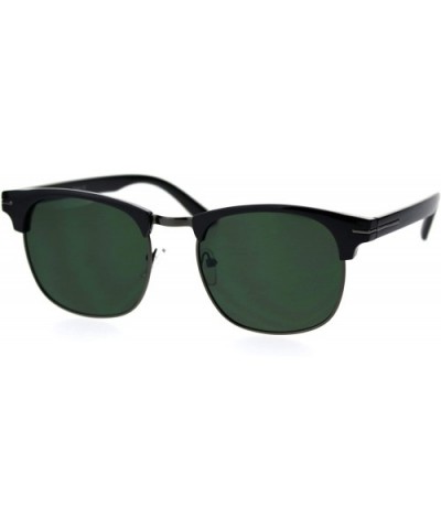 Classic Half Rim Hipster Retro Nerdy Sunglasses - Gunmetal Black Green - CG18T2ZSQDN $8.63 Rectangular