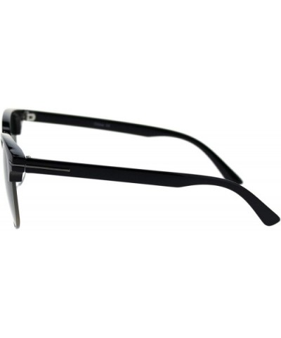 Classic Half Rim Hipster Retro Nerdy Sunglasses - Gunmetal Black Green - CG18T2ZSQDN $8.63 Rectangular