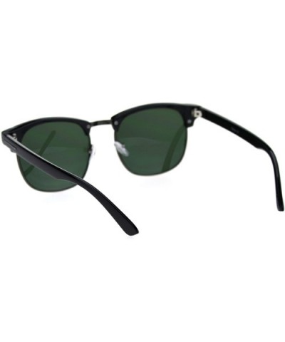 Classic Half Rim Hipster Retro Nerdy Sunglasses - Gunmetal Black Green - CG18T2ZSQDN $8.63 Rectangular