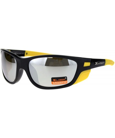 Xloop Sunglasses Mens Wrap Around Side Cover Oval Shield Frame UV 400 - Black Yellow (Silver Mirror) - CE192RSN5ME $6.81 Oval
