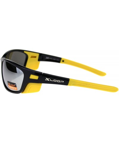 Xloop Sunglasses Mens Wrap Around Side Cover Oval Shield Frame UV 400 - Black Yellow (Silver Mirror) - CE192RSN5ME $6.81 Oval