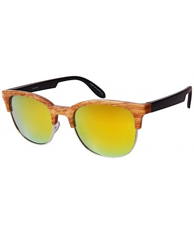 Retro Wood Pattern Sunglasses w/Color Mirror Lens 53092WD-REV - Light Brown Wood - C81822KRSD3 $5.80 Square