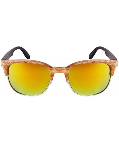 Retro Wood Pattern Sunglasses w/Color Mirror Lens 53092WD-REV - Light Brown Wood - C81822KRSD3 $5.80 Square