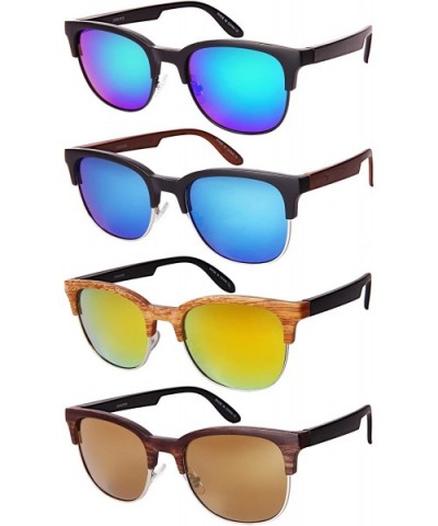 Retro Wood Pattern Sunglasses w/Color Mirror Lens 53092WD-REV - Light Brown Wood - C81822KRSD3 $5.80 Square