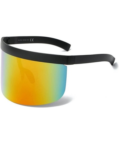 Super Large Futuristic Oversize Shield Visor Sunglasses Flat Top Mirrored Mono Lens 172mm - Black-orange - C9188HMKEG7 $11.73...