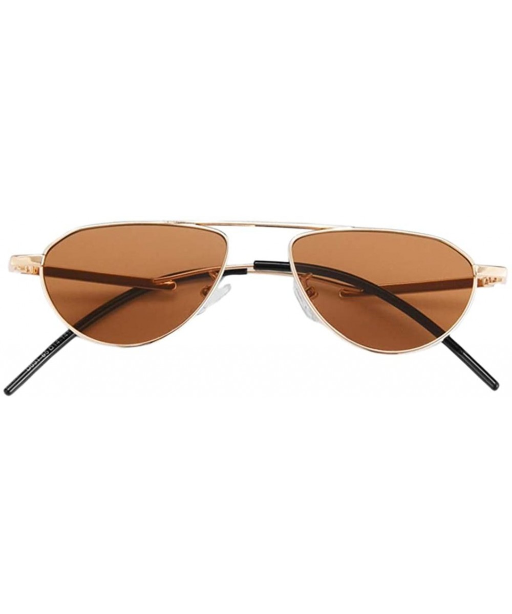 Oval Sunglasses Women Men Candy Color Sun Glasses Metal Frame - Gold+brown - CM1962CS80X $5.55 Oval