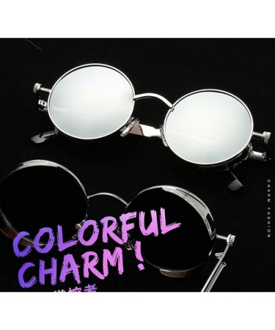 Polarized Sunglasses Retro Punk Glasses Vampire too glasses - Reflective Silver Color - CP1888C428C $18.76 Round