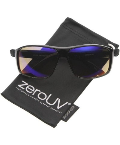 Men's Action Sport Colored Mirror Lens Rectangle Sunglasses 64mm - Shiny Black / Midnight - CG128W82T8J $8.24 Wrap