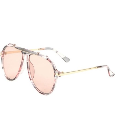 Bridge-less Flat Top Wide Round Lens Aviator Sunglasses - Pink - CW197NER7QZ $12.19 Round